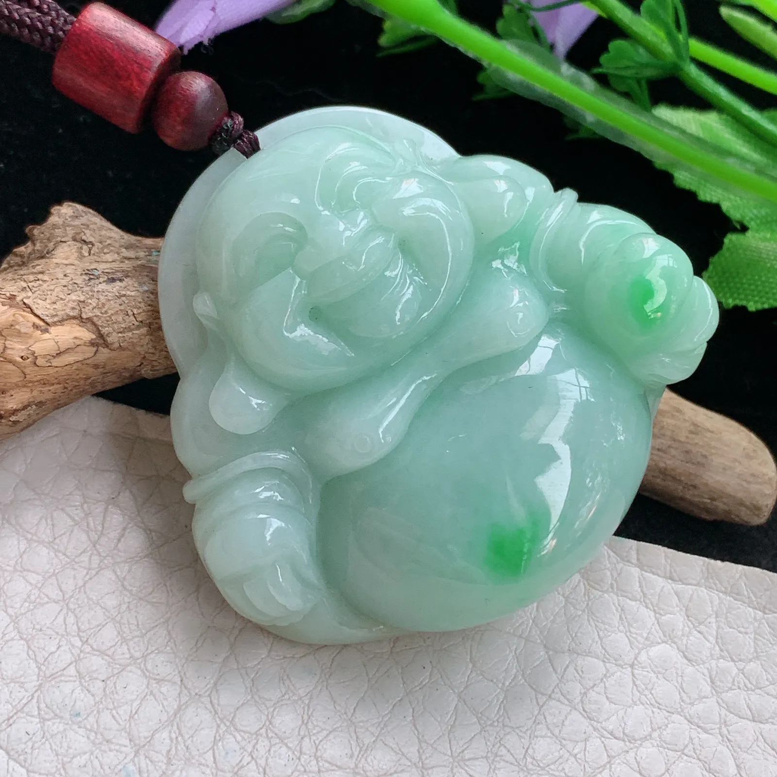 zen实拍43.8*47.3*13天然缅甸翡翠清新大佛公 弥勒佛玉吊坠 玉挂件