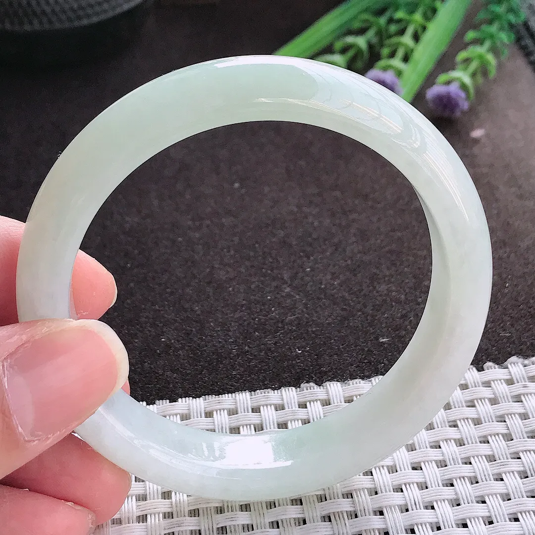 实拍翡翠A货55.5/12.6/7.9老坑秀气冰润冰晴手镯宽边翡翠玉镯女款百搭