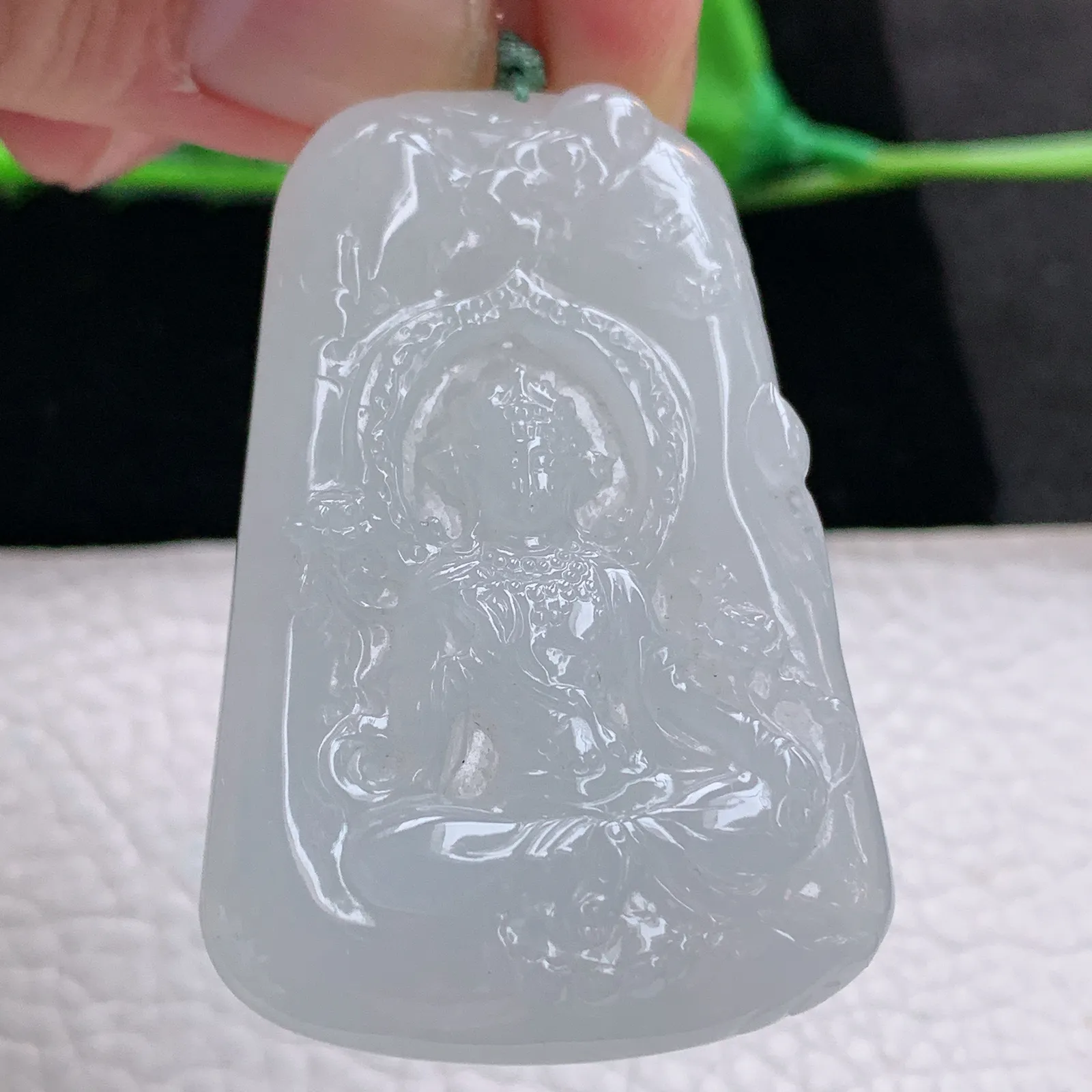 cys实拍53.7*36*6.8缅甸翡翠精雕白月光自在观音 玉观音玉吊坠