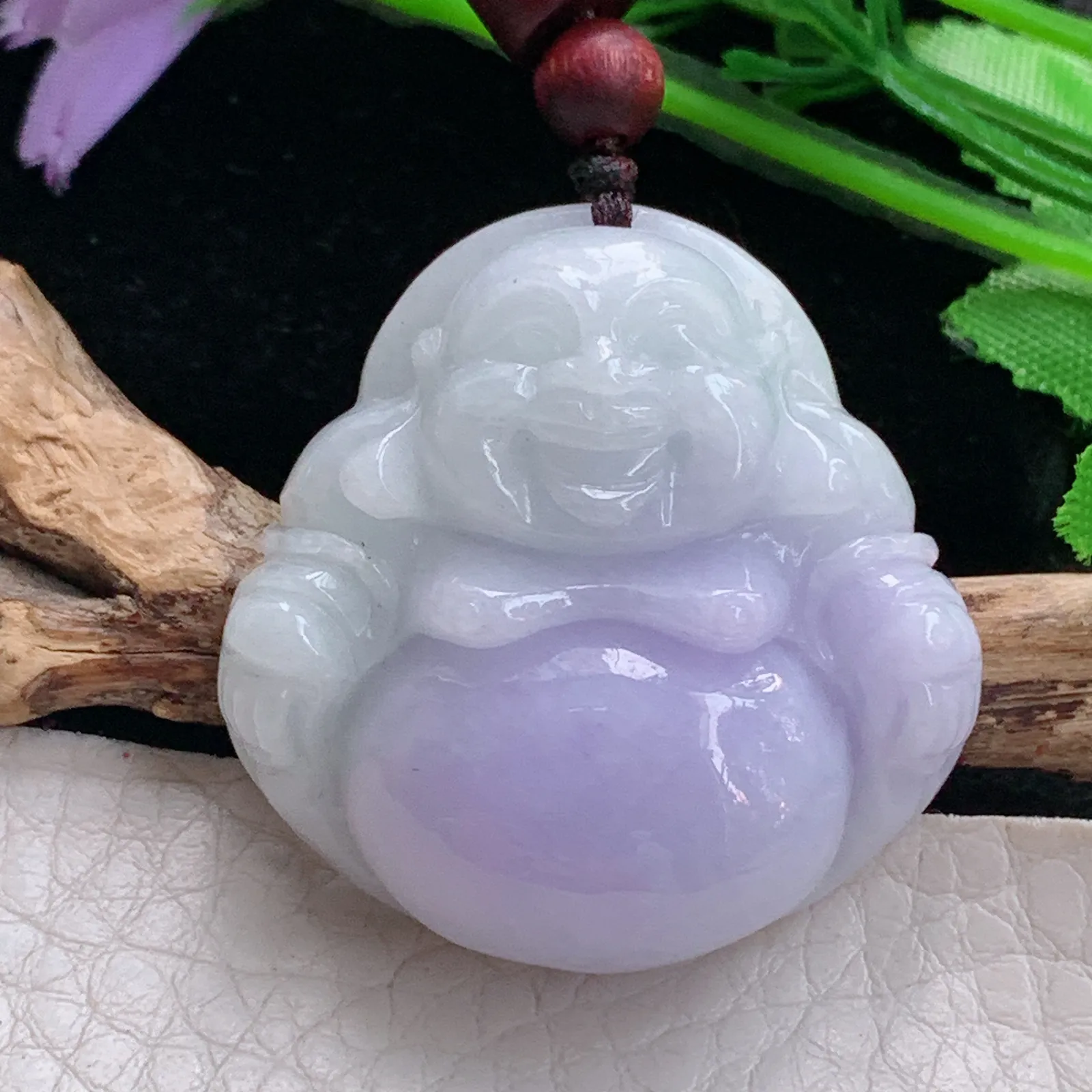 zen实拍35.8*35.5*12.2天然缅甸翡翠饱满紫罗兰佛公 弥勒佛玉吊坠 玉挂件