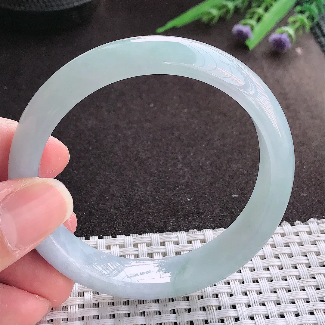 实拍翡翠A货57.5/13.2/7.8老坑冰胶水灵天空蓝手镯宽边翡翠玉镯女款百搭