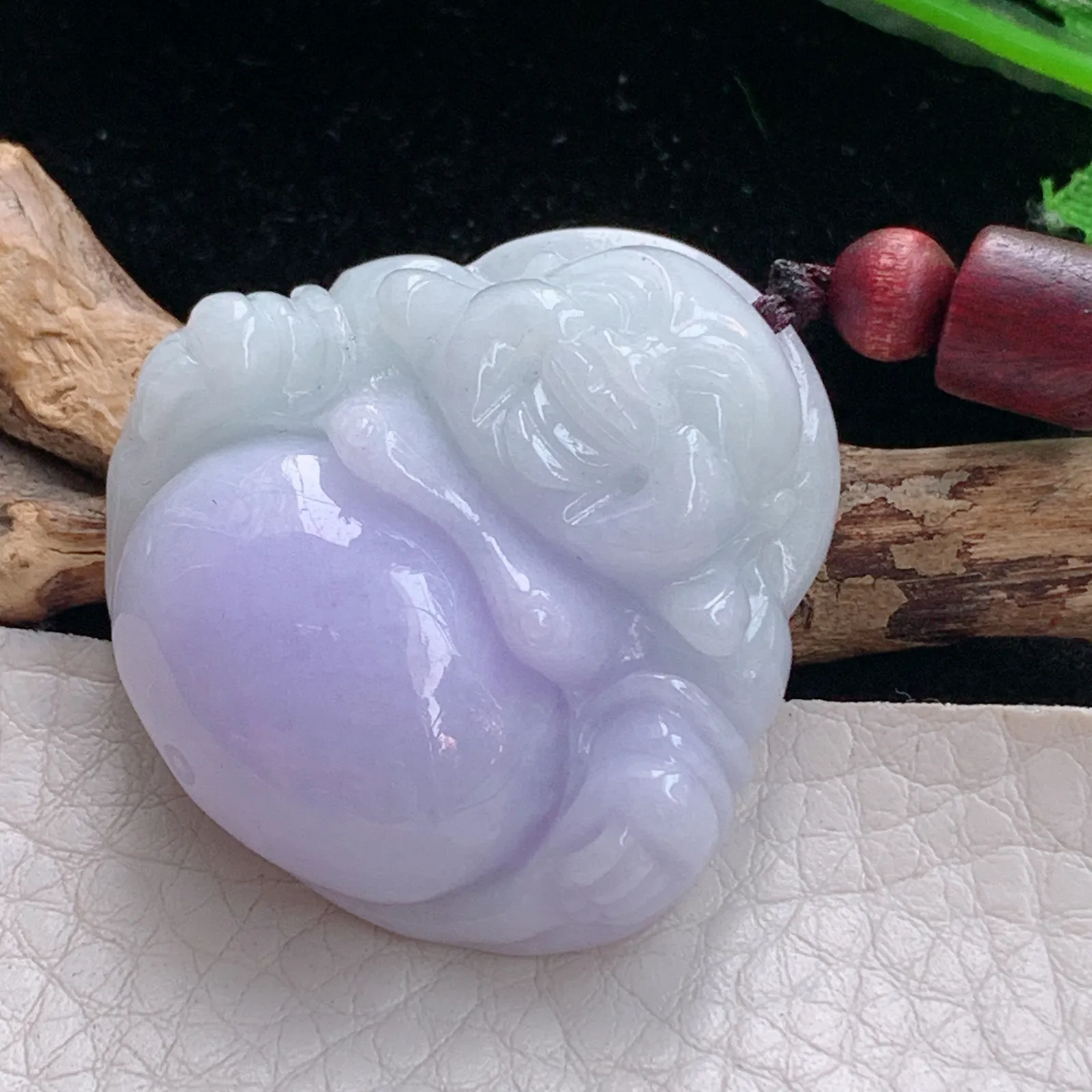 zen实拍35.8*35.5*12.2天然缅甸翡翠饱满紫罗兰佛公 弥勒佛玉吊坠 玉挂件