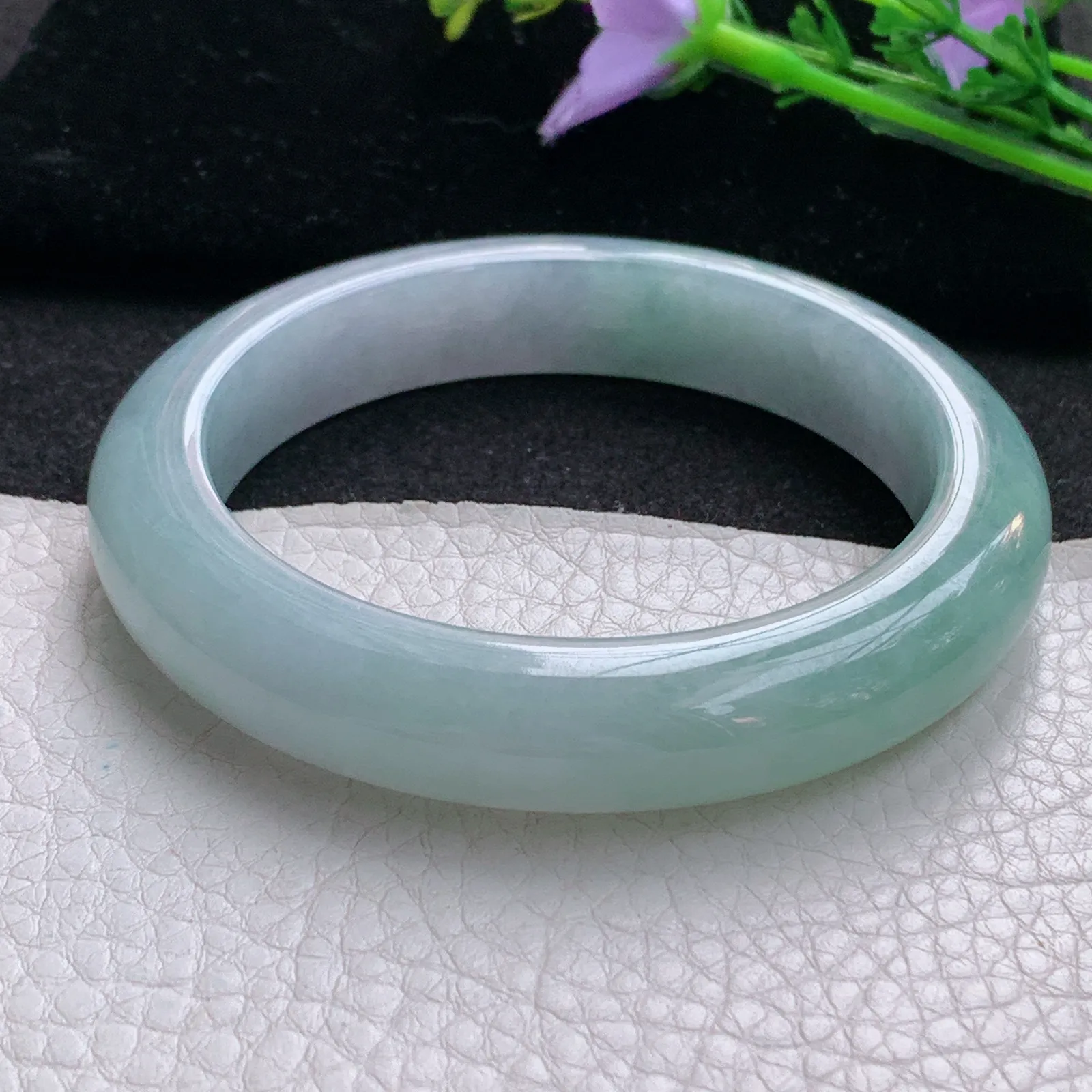 ee实拍59*12.6*9.6平安镯 天然缅甸翡翠冰胶飘绿玉手镯厚装宽边玉手环