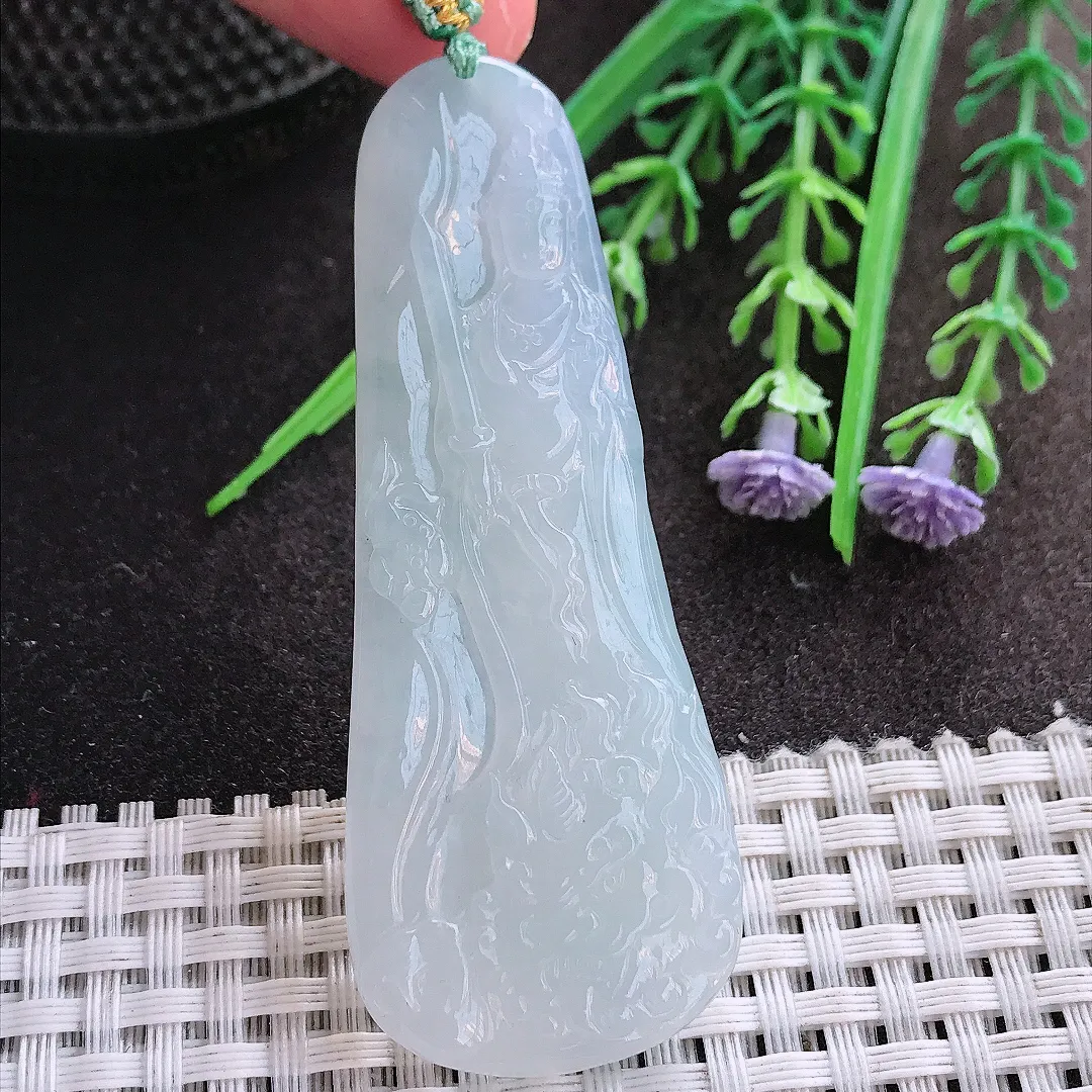 实拍A货翡翠69.2/26/6老坑冰胶水灵文殊菩萨吊坠翡翠挂件