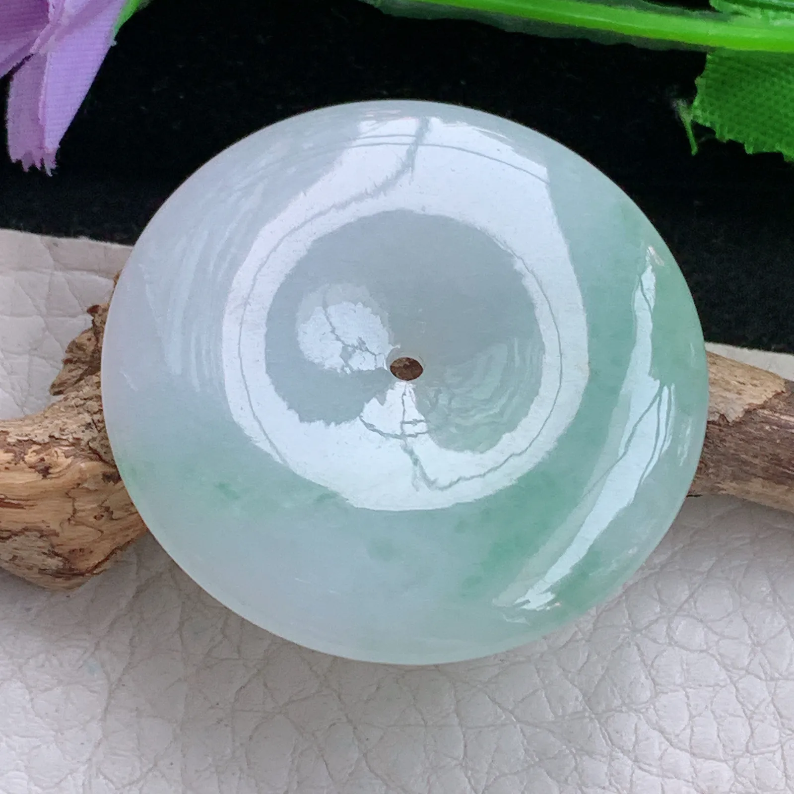 zen实拍41*6天然缅甸翡翠飘花细润大平安扣 玉扣玉吊坠 玉挂件