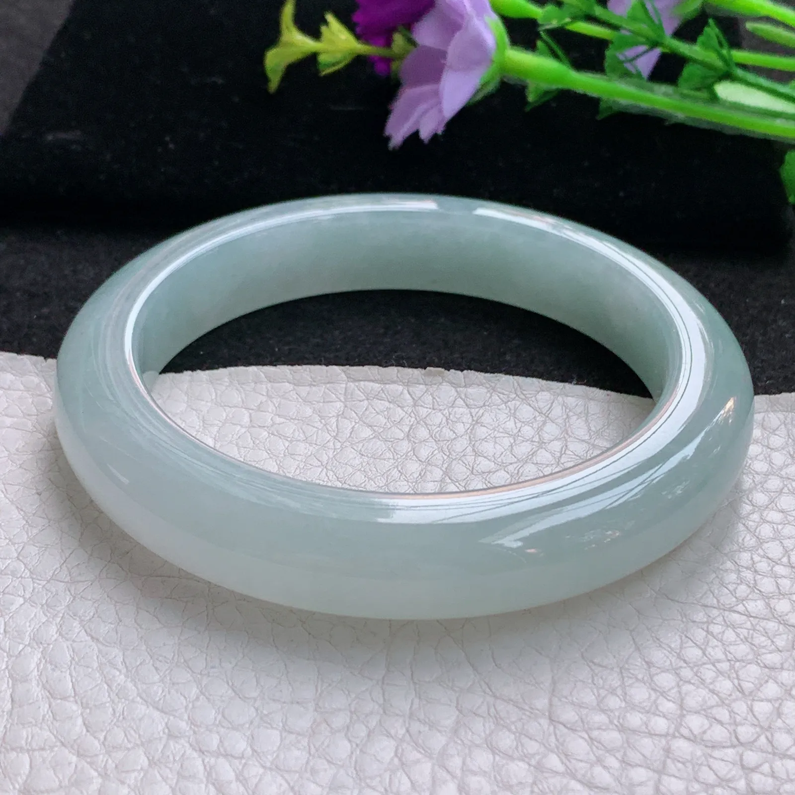 nr大圈口61.5*12.3*10平安镯 天然缅甸翡翠冰晴玉手镯厚装宽边玉手环