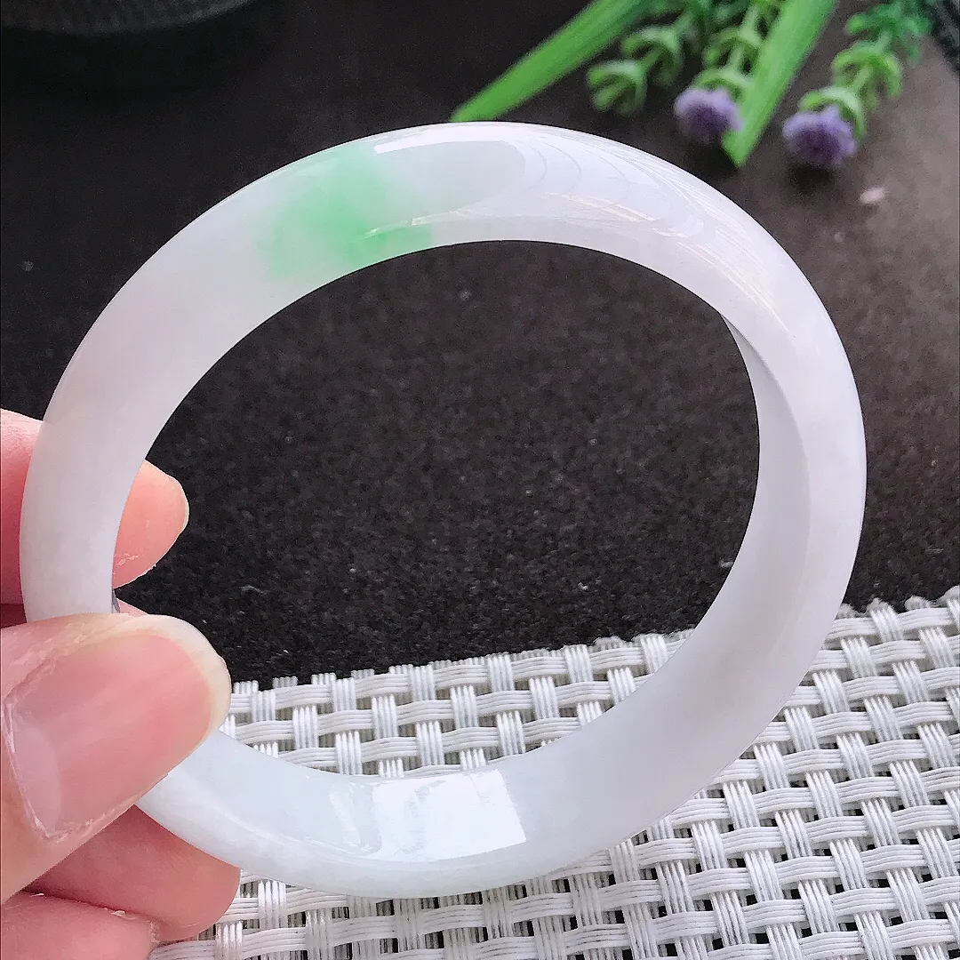 实拍翡翠A货58.5/13.5/7.3老坑冰润飘绿手镯宽边翡翠玉镯女款百搭