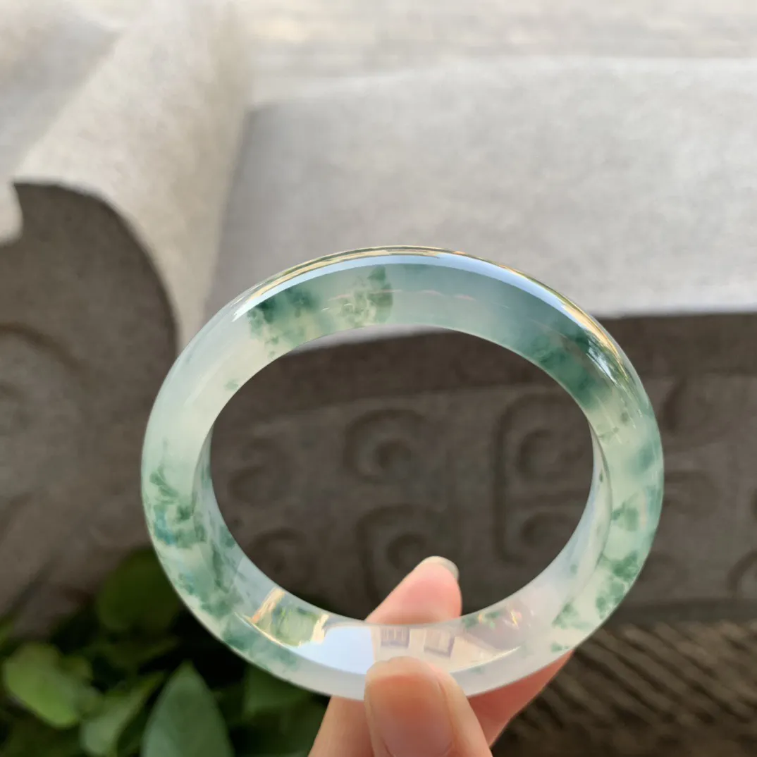 圈口56.2-12.8-8.3 【高冰飘花正圈手镯】正圈56 57可戴