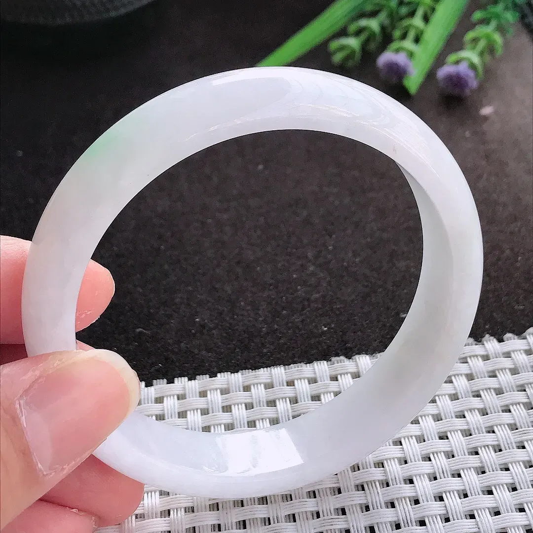 实拍翡翠A货58.5/13.5/7.3老坑冰润飘绿手镯宽边翡翠玉镯女款百搭