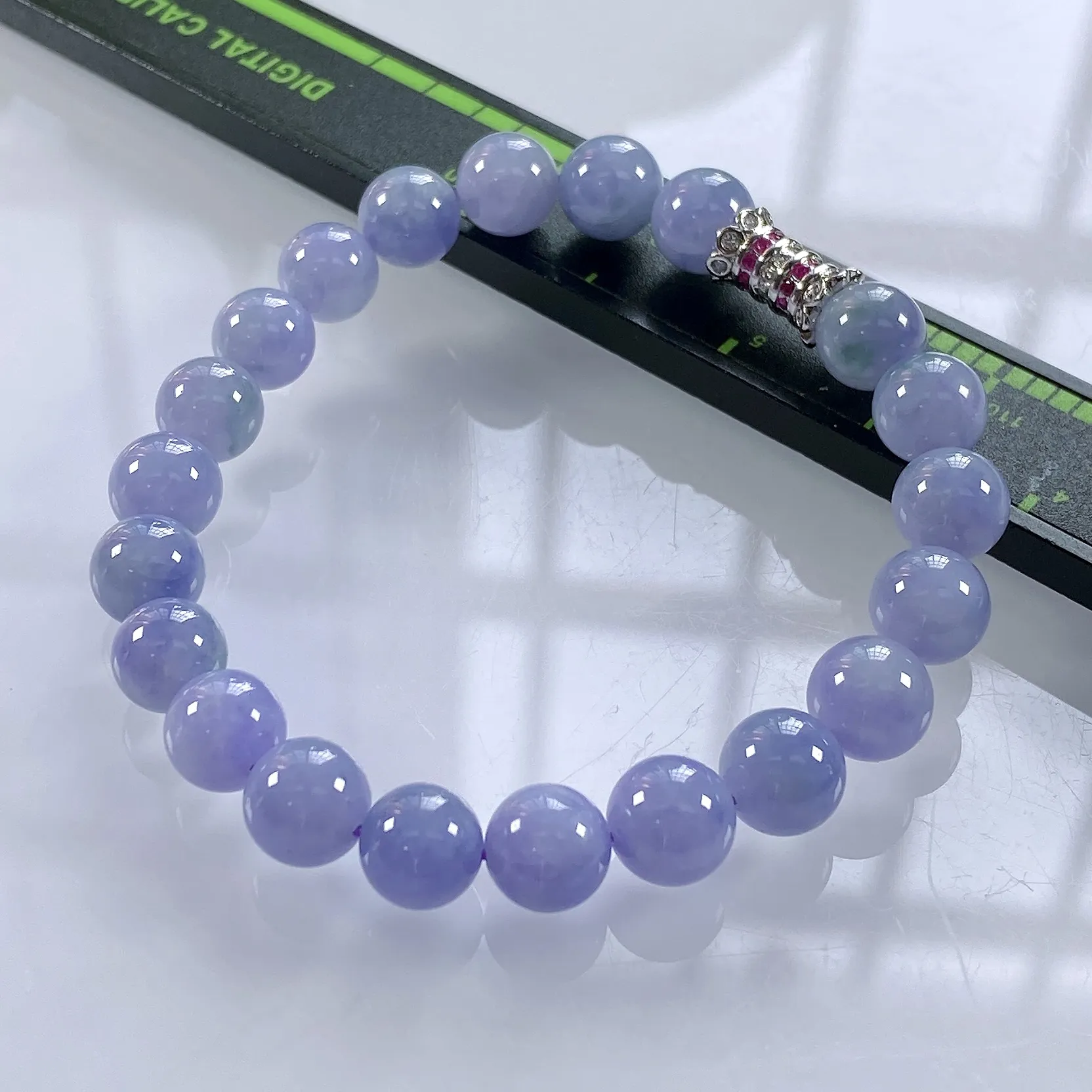 缅甸天然翡翠A货，卡8冰润紫罗兰浓紫圆珠手串手链，尺寸：8mm/21颗，长度175mm，重量：19.21g