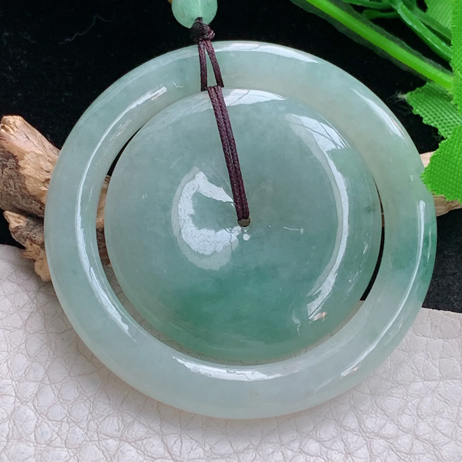 zen实拍54*5.6天然缅甸翡翠冰飘花子母扣 代代平安玉吊坠 毛衣坠