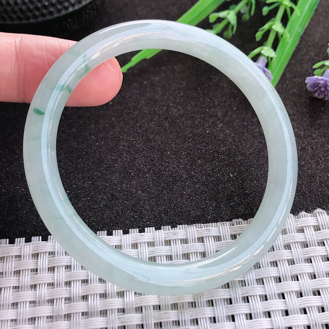 实拍翡翠A货53/6.8/7.2老坑冰胶水灵飘花细条手镯翡翠叮当镯女款
