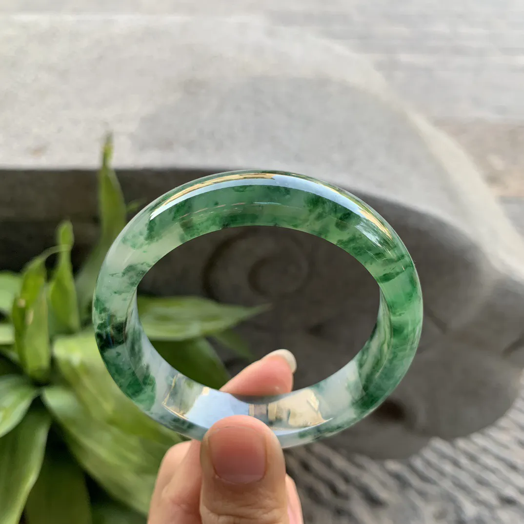 圈口54.2-14-7.7 【冰绿花正圈手镯】正圈54 55可戴