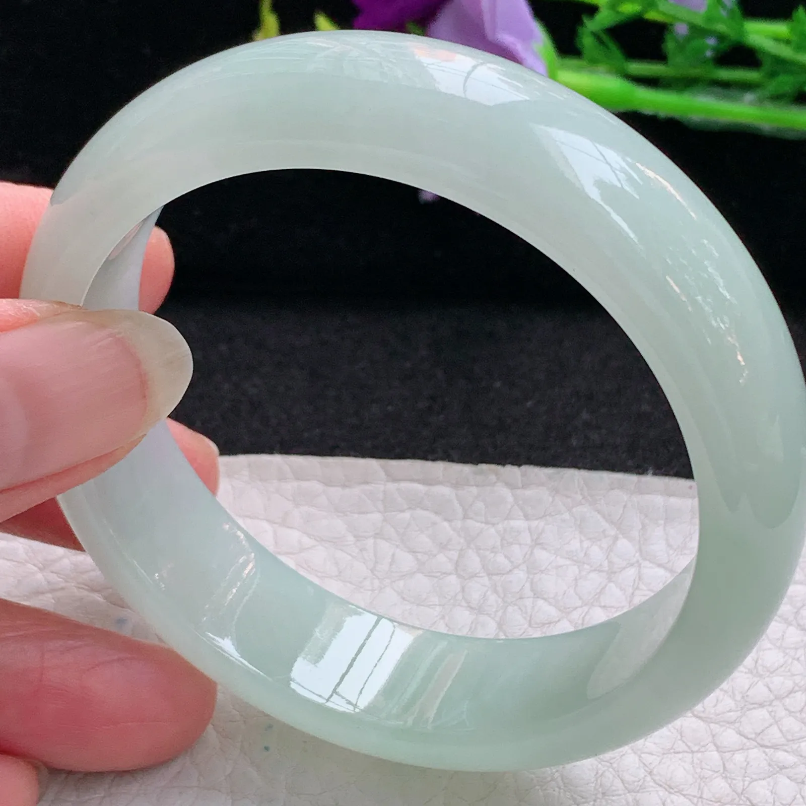 yq实拍56*15.3*7.8轮胎镯 天然缅甸翡翠浅绿冰晴玉手镯宽边玉手环