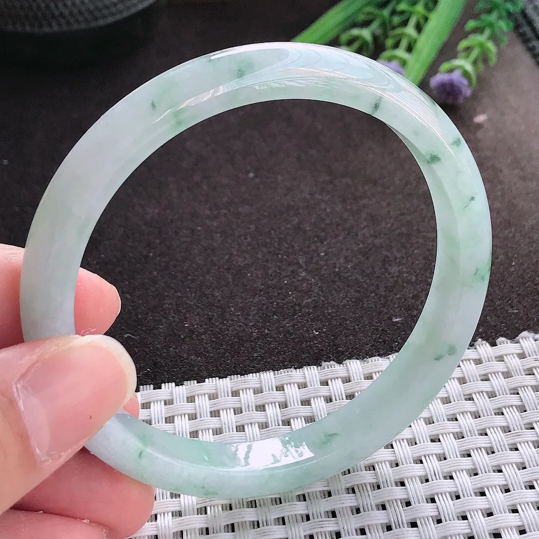实拍翡翠A货60.5/9.5/7.3大圈口老坑冰润飘花手镯宽边翡翠玉镯女款百搭