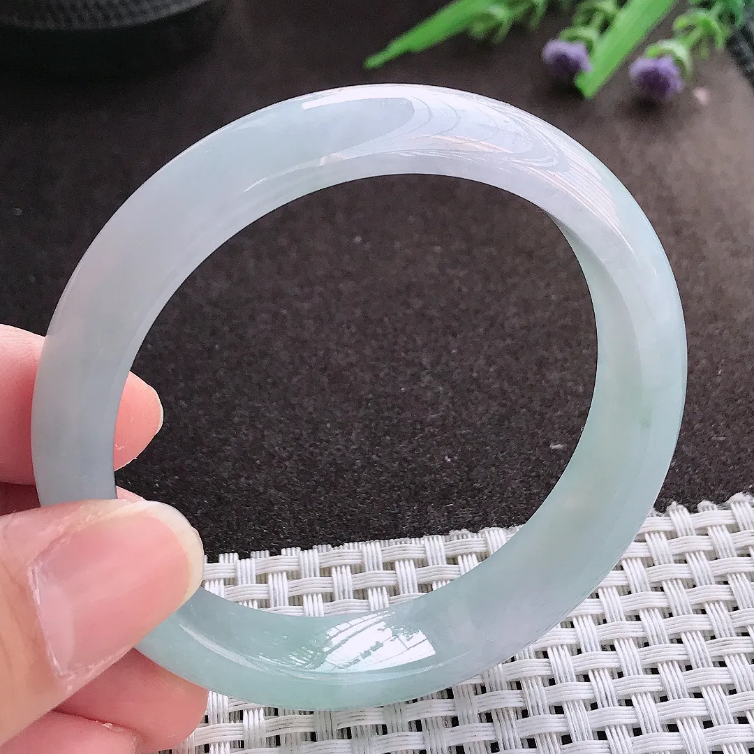 实拍翡翠A货57.5/13.2/7.8老坑冰胶水灵天空蓝手镯宽边翡翠玉镯女款百搭