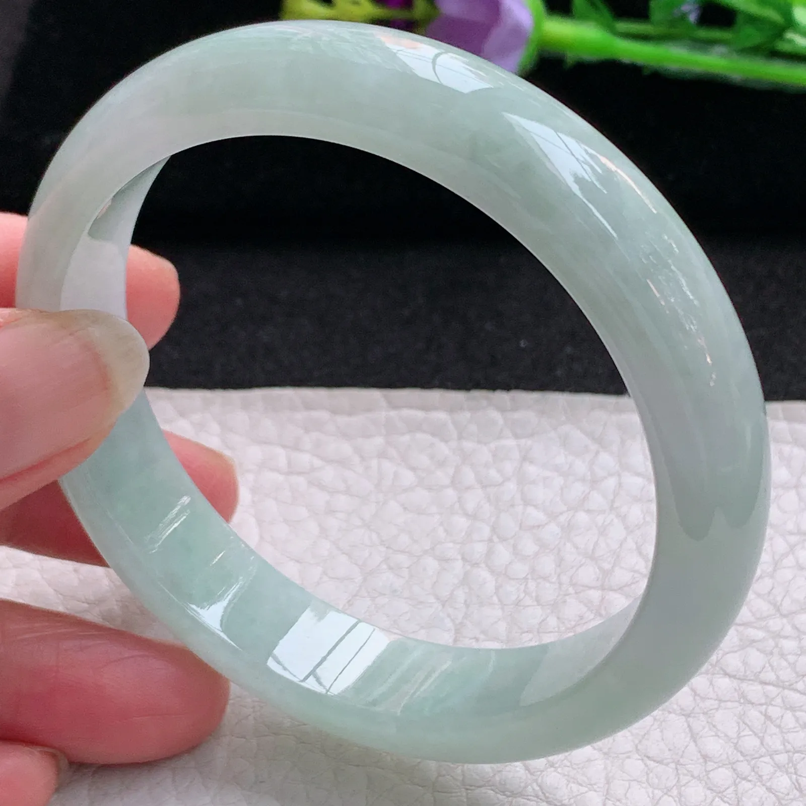 nr实拍59*13.2*7.5平安镯 天然缅甸翡翠浅绿水润玉手镯宽边玉手环