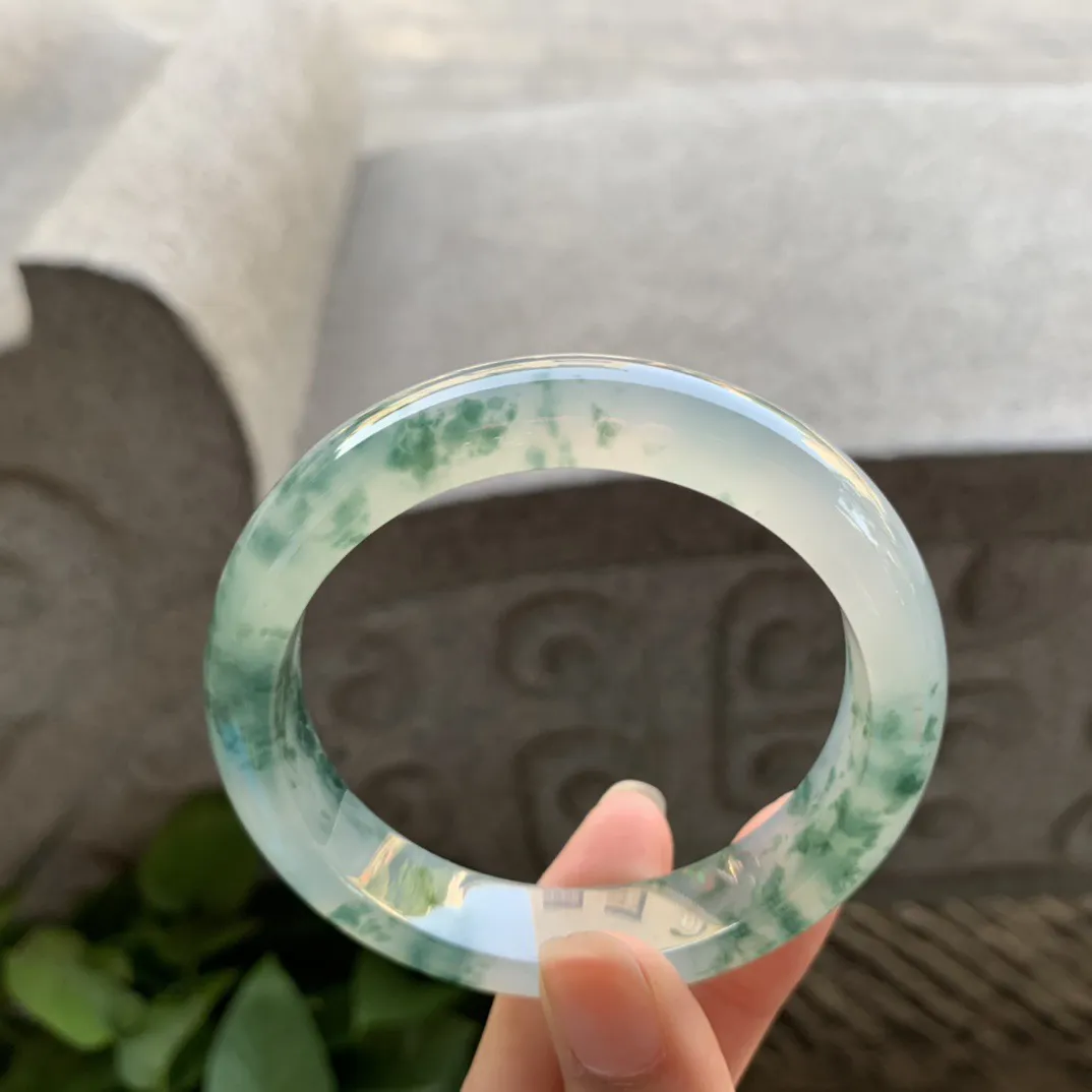 圈口56.2-12.8-8.3 【高冰飘花正圈手镯】正圈56 57可戴