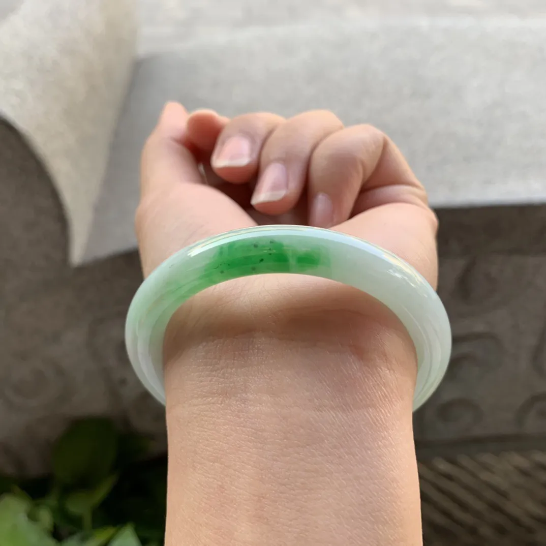 小圈口51.4-8.7 【飘阳绿圆条手镯】圆条51 52可戴
