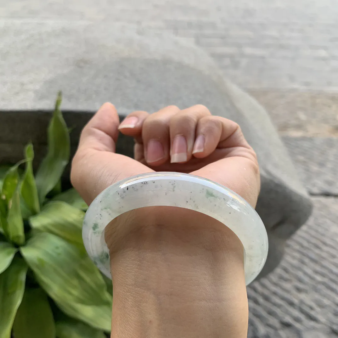 圈口57-12.5-8.8 【冰乌鸡飘花正圈手镯】正圈57 58可戴