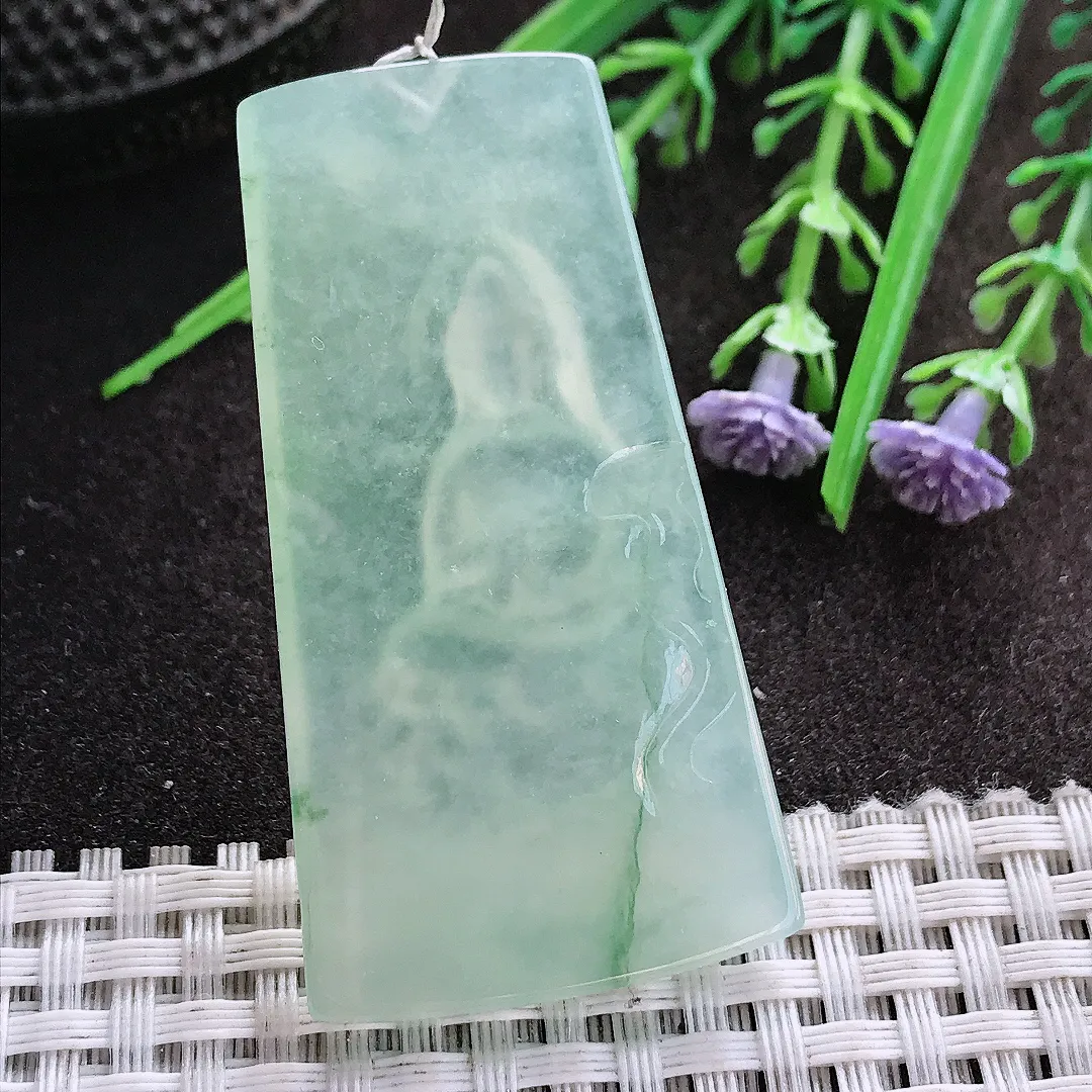 实拍A货翡翠54.6/28.8/5.8老坑冰种果冻胶冰晴文殊菩萨吊坠翡翠挂件