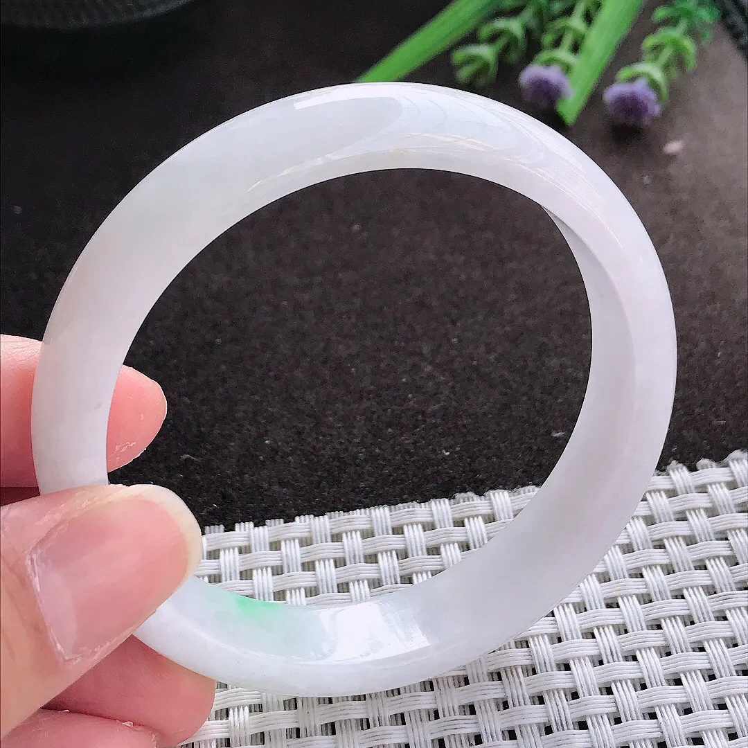 实拍翡翠A货58.5/13.5/7.3老坑冰润飘绿手镯宽边翡翠玉镯女款百搭