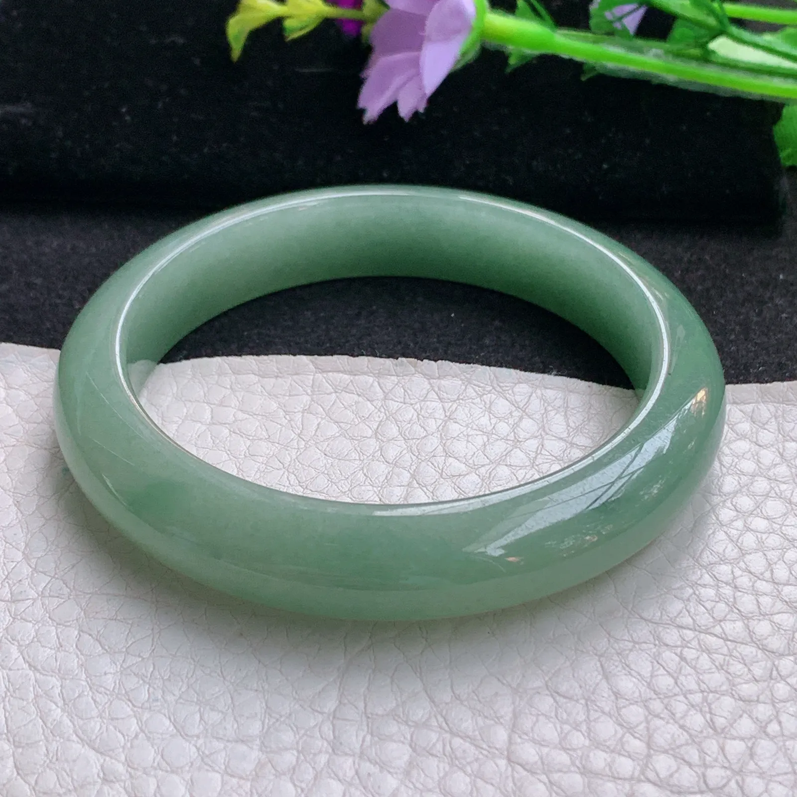 nr实拍58*12*9平安镯 天然缅甸翡翠满绿细润玉手镯宽边玉手环