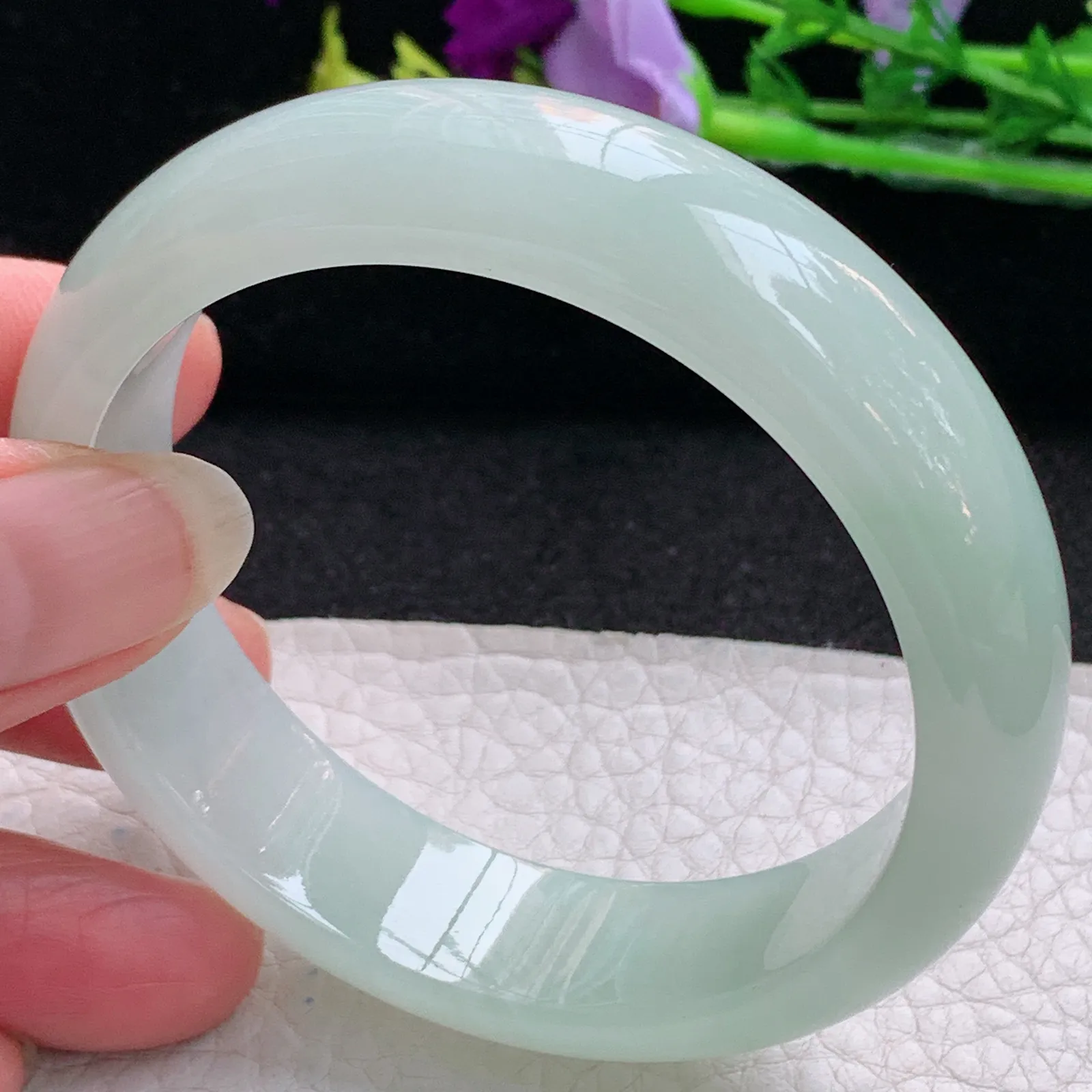 yq实拍56*15.3*7.8轮胎镯 天然缅甸翡翠浅绿冰晴玉手镯宽边玉手环