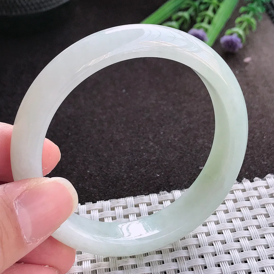 实拍翡翠A货55.5/12.6/7.9老坑秀气冰润冰晴手镯宽边翡翠玉镯女款百搭