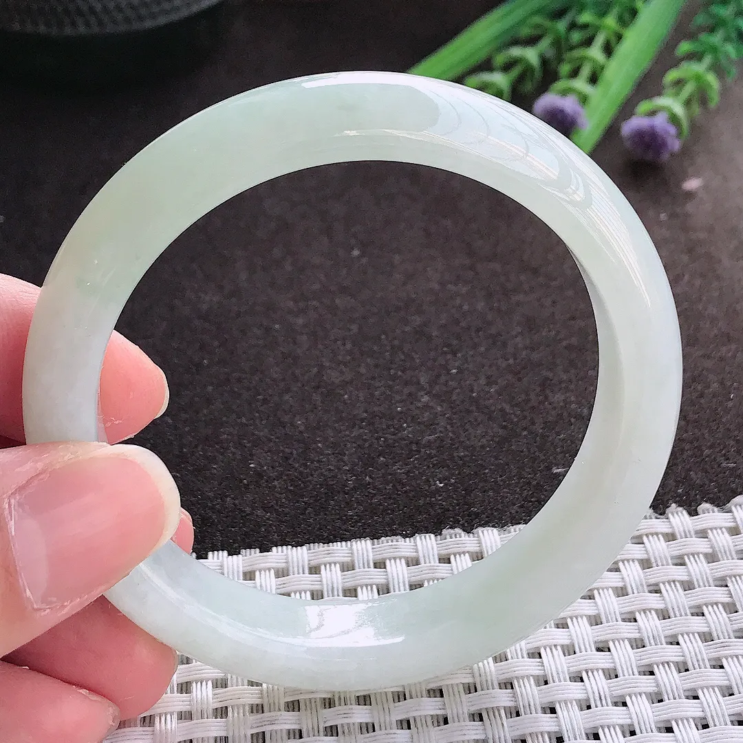 实拍翡翠A货55.5/12.6/7.9老坑秀气冰润冰晴手镯宽边翡翠玉镯女款百搭