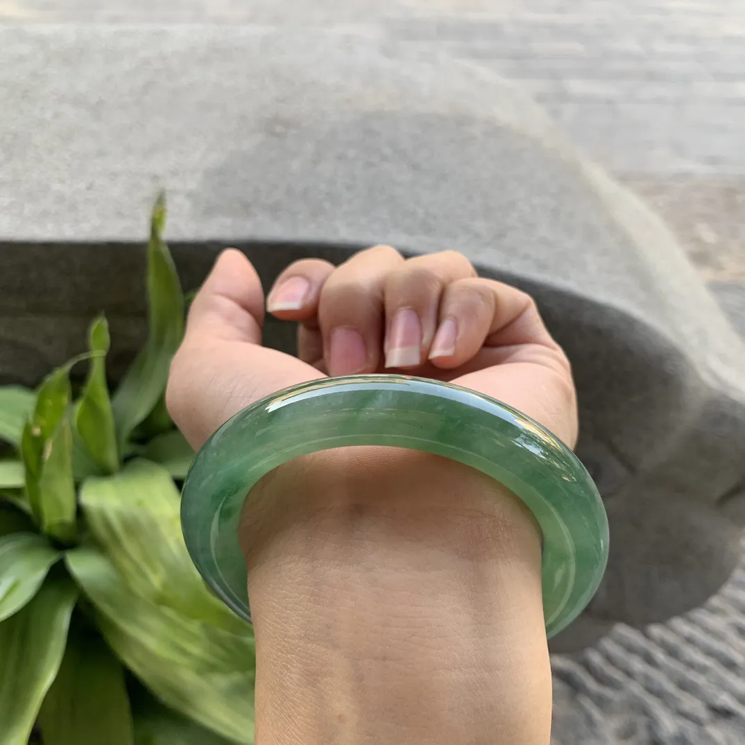 圈口56.8-11.5 【冰种芙蓉绿圆条手镯】圆条56 57可戴