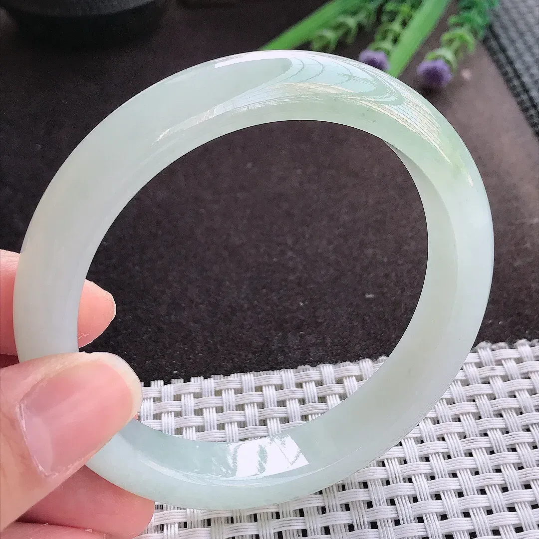 实拍翡翠A货62.5/12.6/8.9大圈口老坑冰胶果冻冰晴手镯宽边翡翠玉镯女款