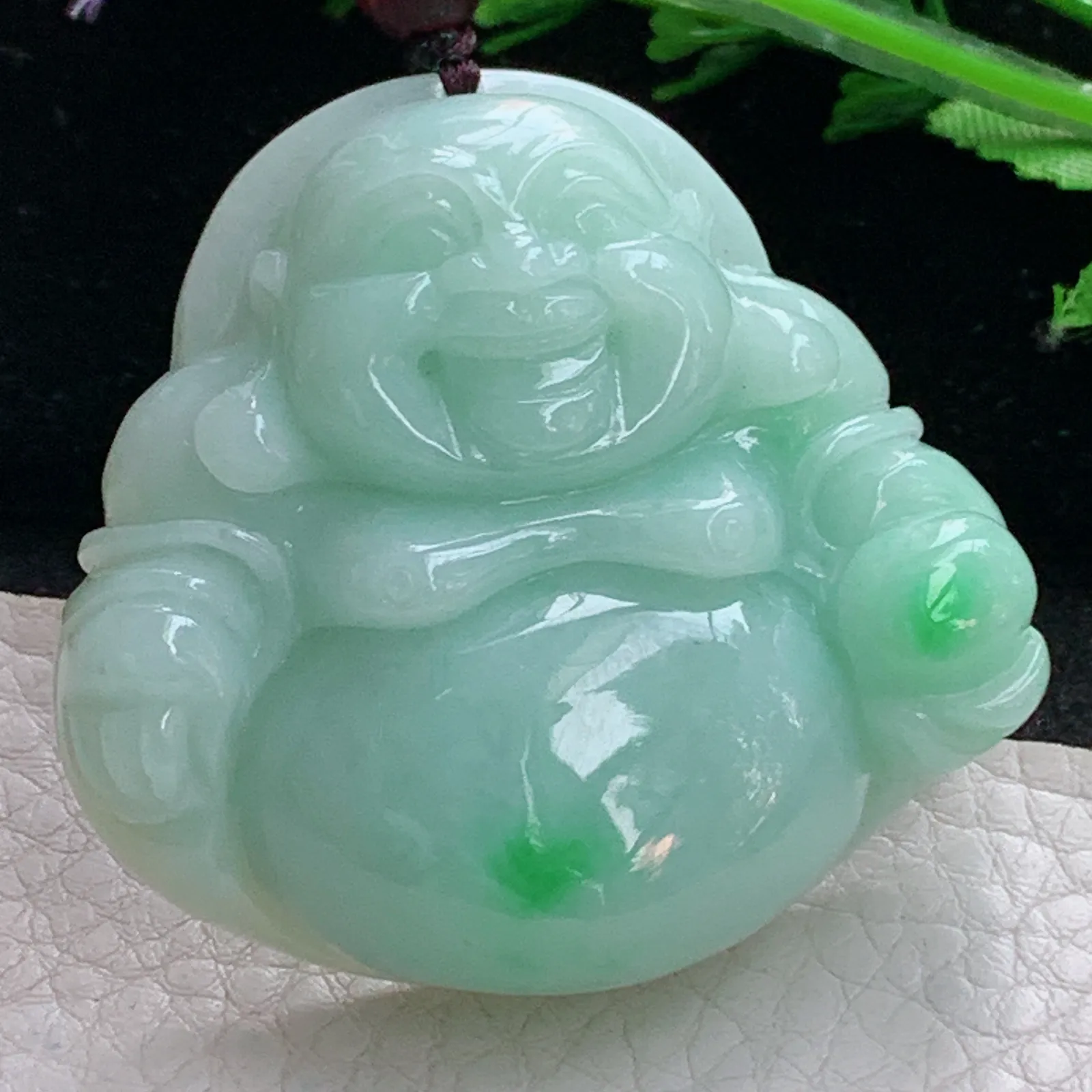 zen实拍43.8*47.3*13天然缅甸翡翠清新大佛公 弥勒佛玉吊坠 玉挂件