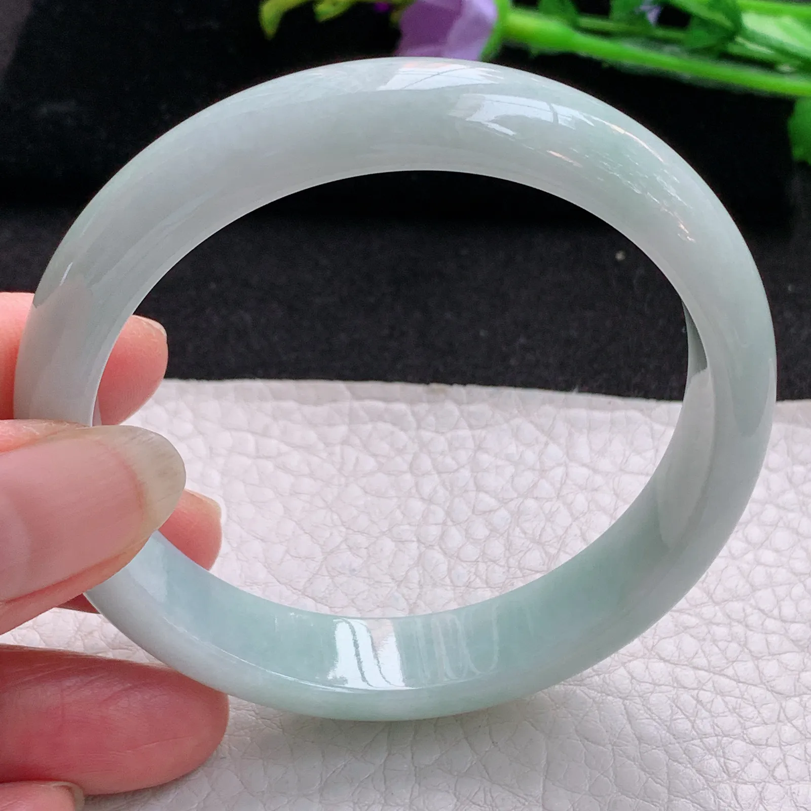 nr实拍58*12.8*7.3平安镯 天然缅甸翡翠浅绿玉手镯宽边玉手环