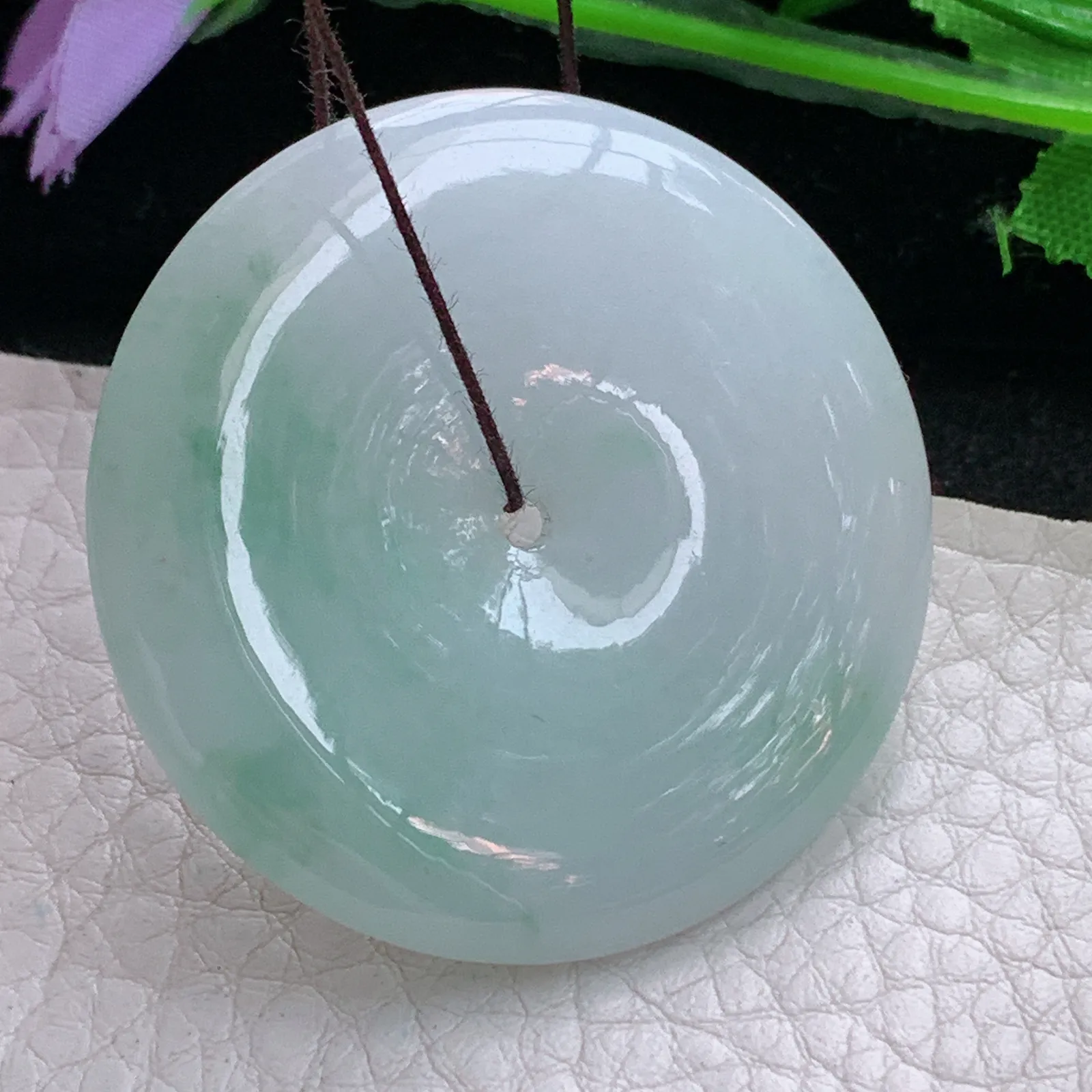 zen实拍41*6天然缅甸翡翠飘花细润大平安扣 玉扣玉吊坠 玉挂件