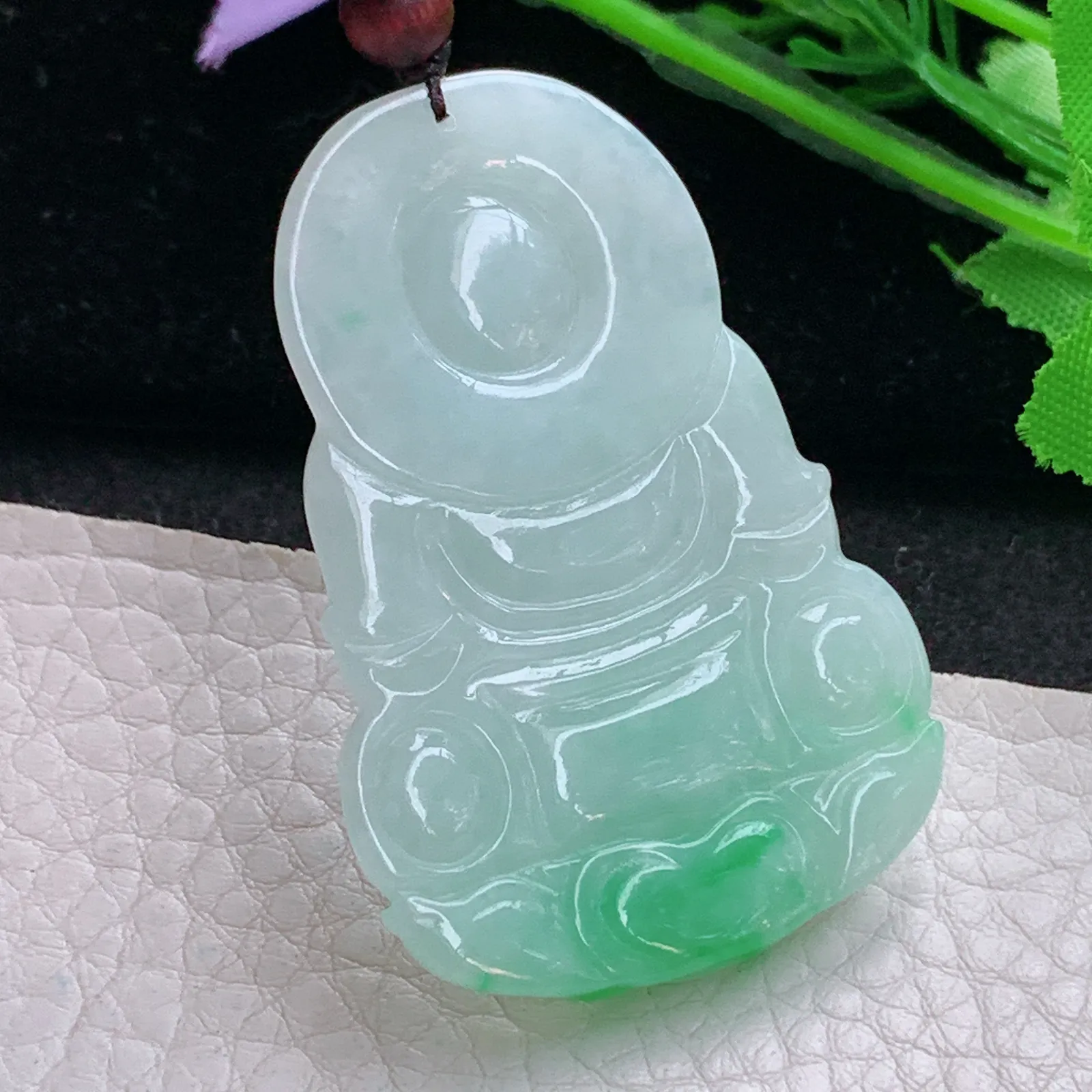 zen实拍51.8*35.5*5.8天然缅甸翡翠白底青正庄观音 玉观音玉吊坠 玉挂件