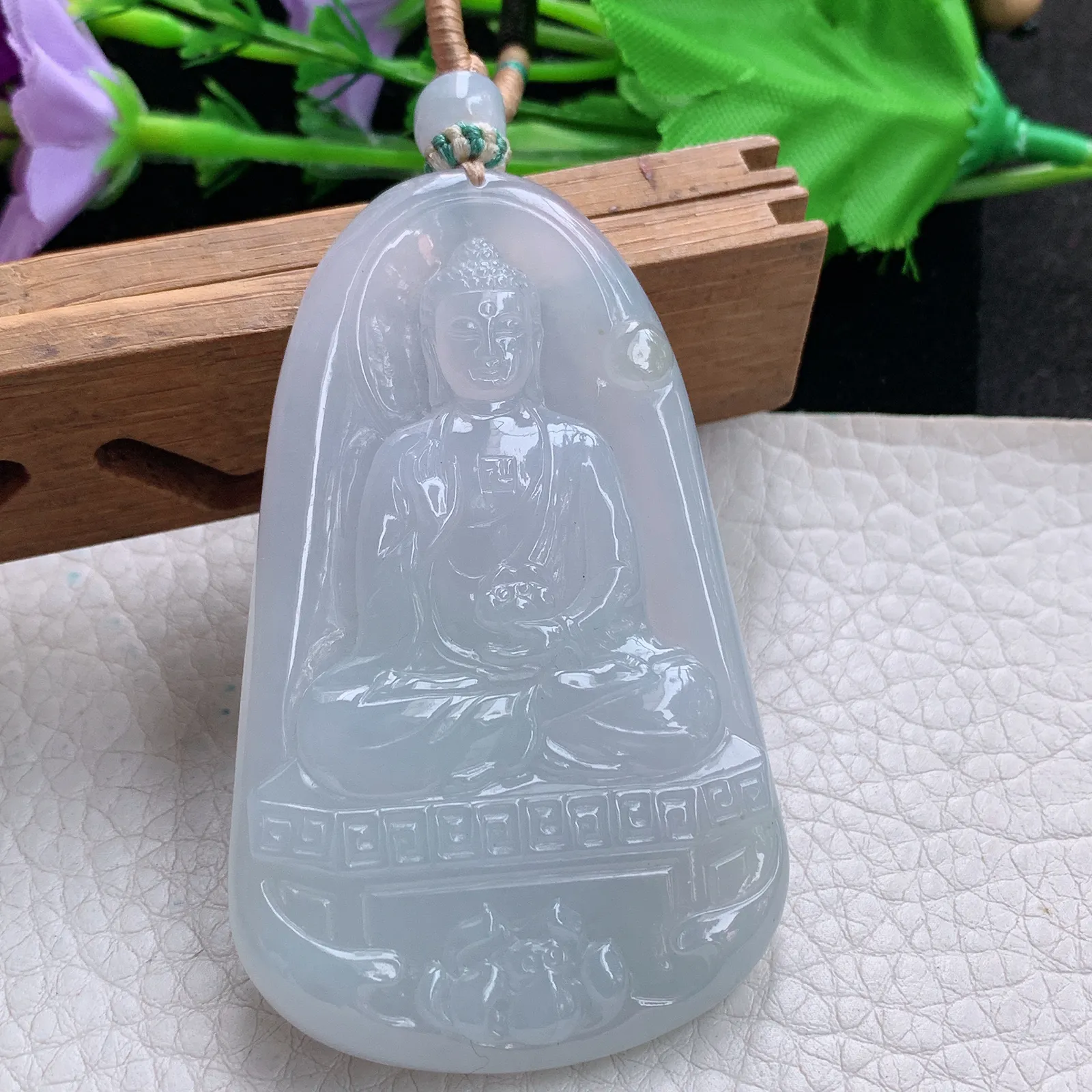 cys实拍68*42*6缅甸翡翠精雕冰胶纯美大日如来佛祖玉吊坠