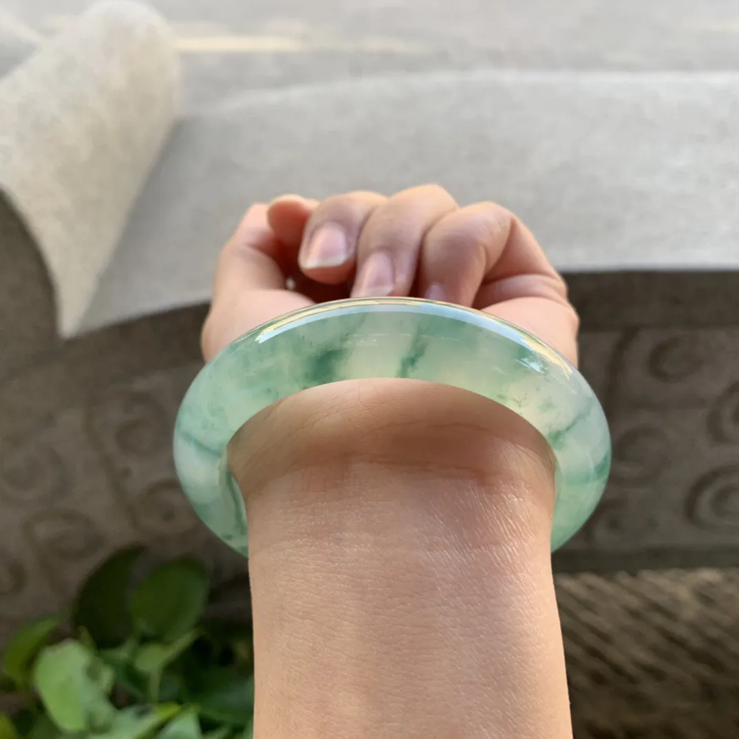 大圈口58-12.9-9 【高冰飘花正圈手镯】正圈58 59可戴