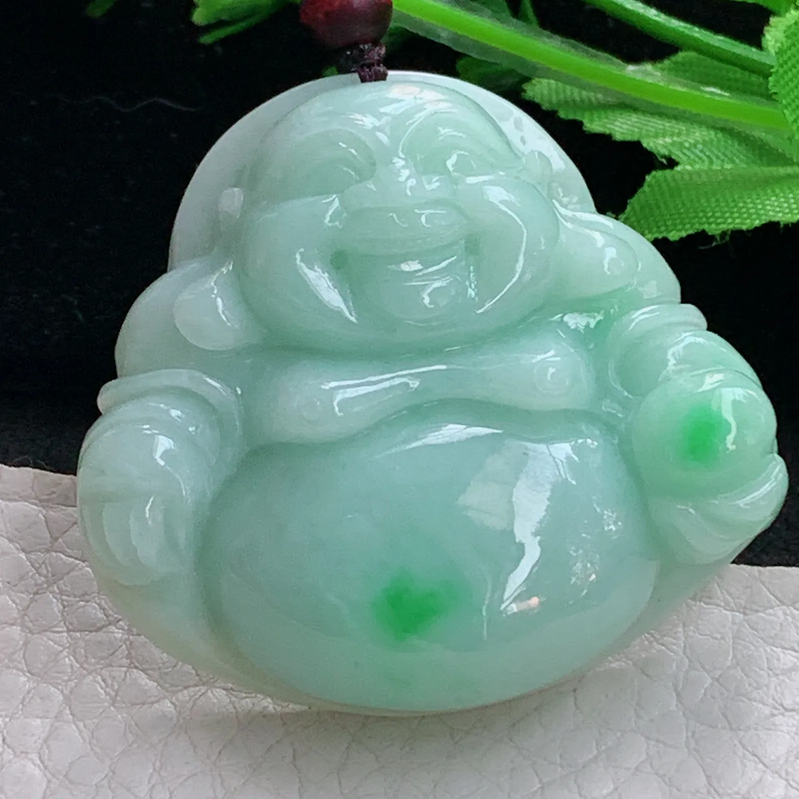 zen实拍43.8*47.3*13天然缅甸翡翠清新大佛公 弥勒佛玉吊坠 玉挂件