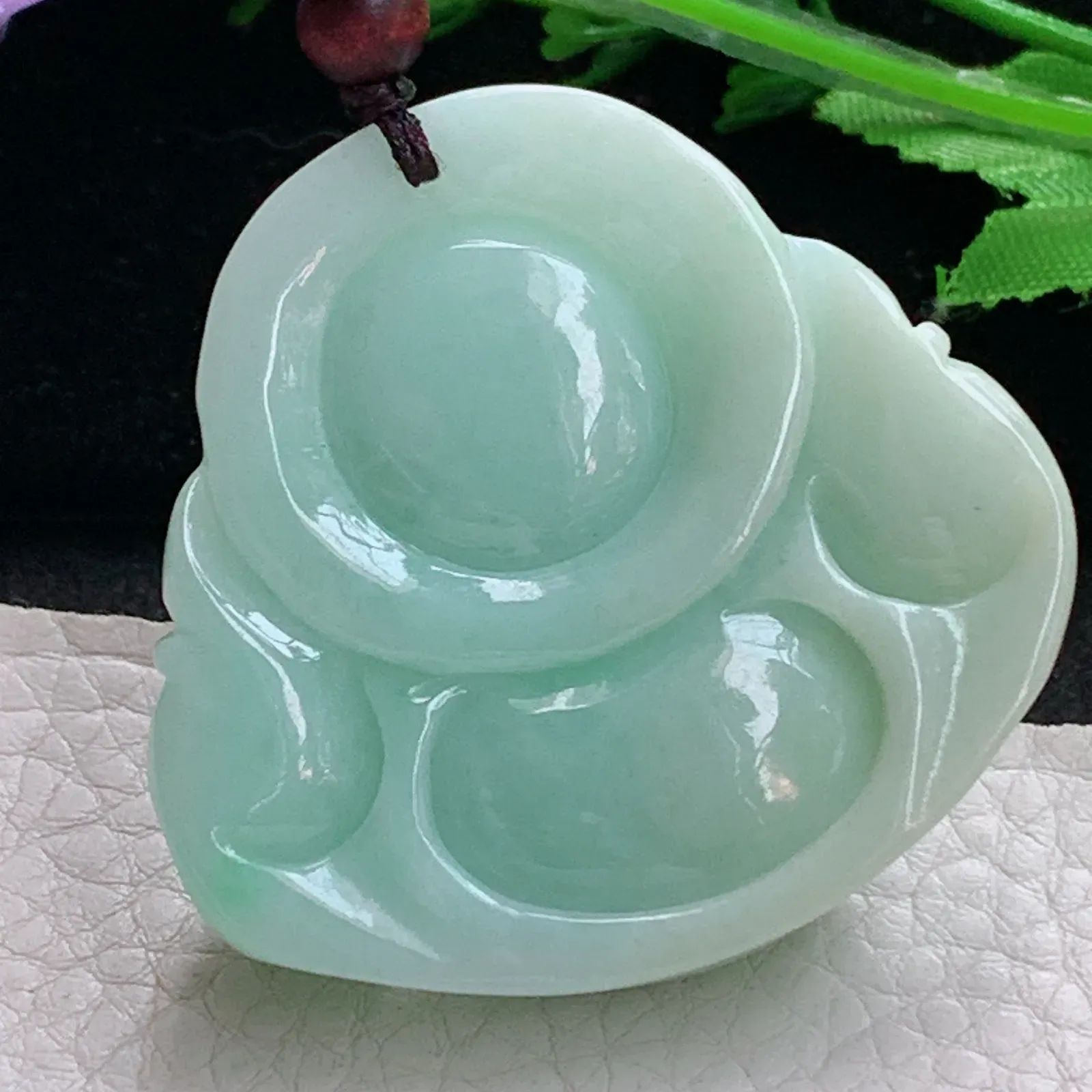 zen实拍43.8*47.3*13天然缅甸翡翠清新大佛公 弥勒佛玉吊坠 玉挂件