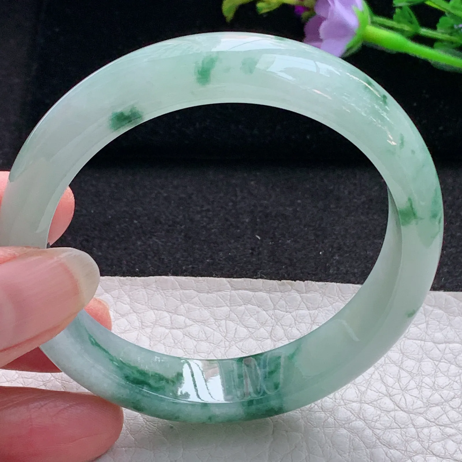 nc实拍57.5*13.8*7.8平安镯 天然缅甸翡翠冰飘花玉手镯宽边玉手环