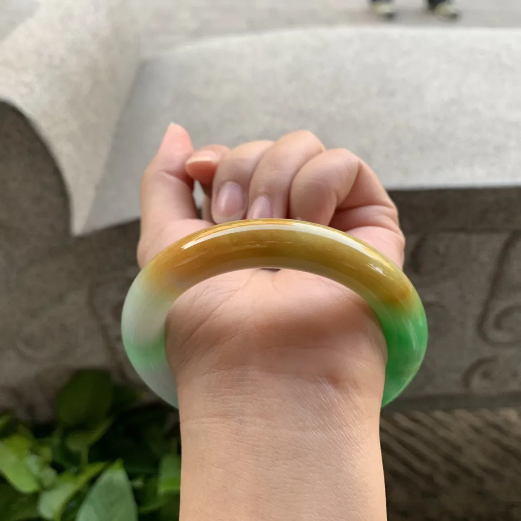 圈口56-10.8【黄加绿圆条手镯】圆条56 57可戴
