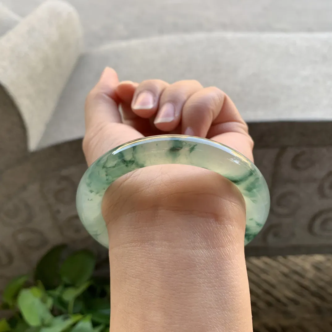 圈口 55.6-9.8【高冰飘花圆条手镯】圆条55 56可戴