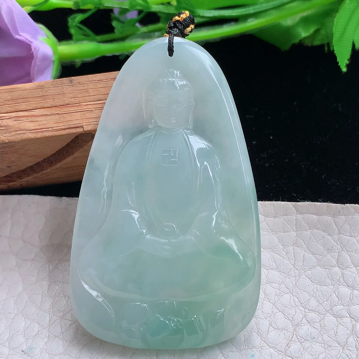 kh实拍57.6*35.5*5.3缅甸翡翠精雕清爽大日如来佛祖 生肖守护神玉吊坠 玉挂件