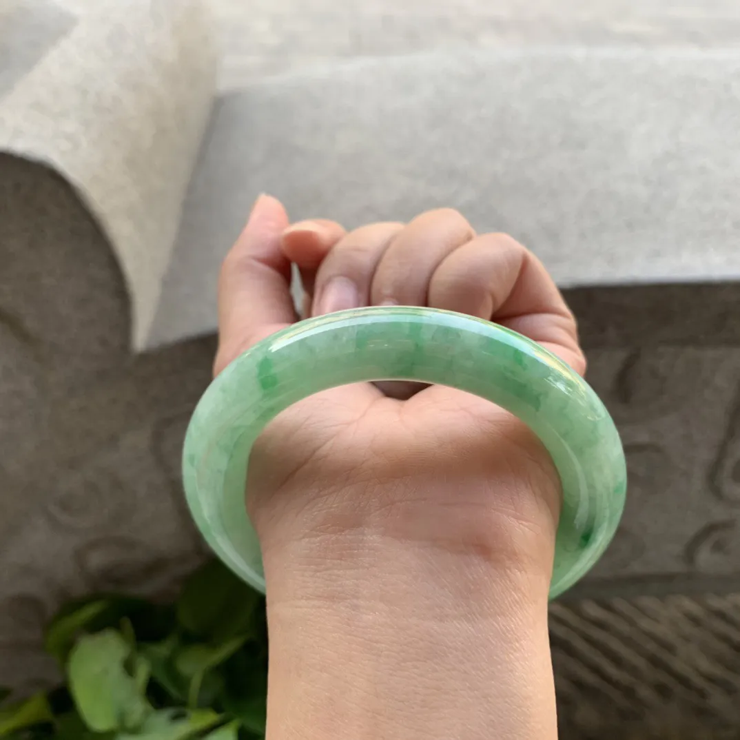 大圈口58.3-12 【飘绿圆条手镯】圆条58 59可戴