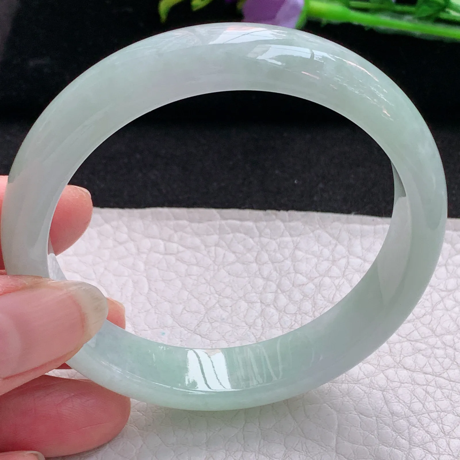 nr实拍59*13.2*7.5平安镯 天然缅甸翡翠浅绿水润玉手镯宽边玉手环