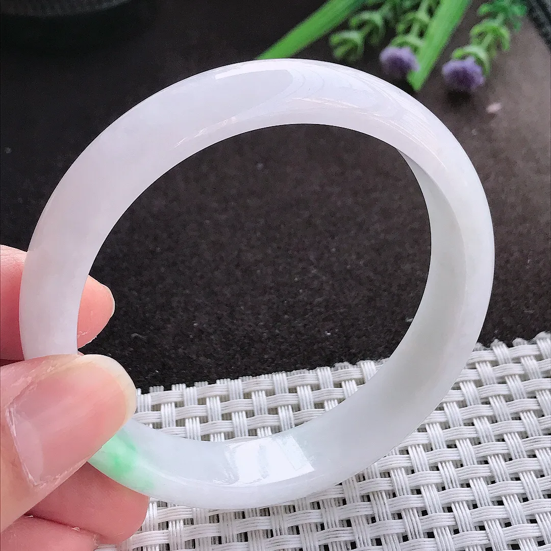 实拍翡翠A货58.5/13.5/7.3老坑冰润飘绿手镯宽边翡翠玉镯女款百搭