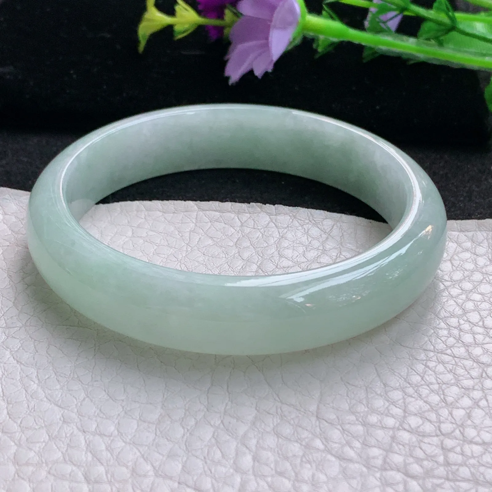 nr实拍59*13.2*7.5平安镯 天然缅甸翡翠浅绿水润玉手镯宽边玉手环