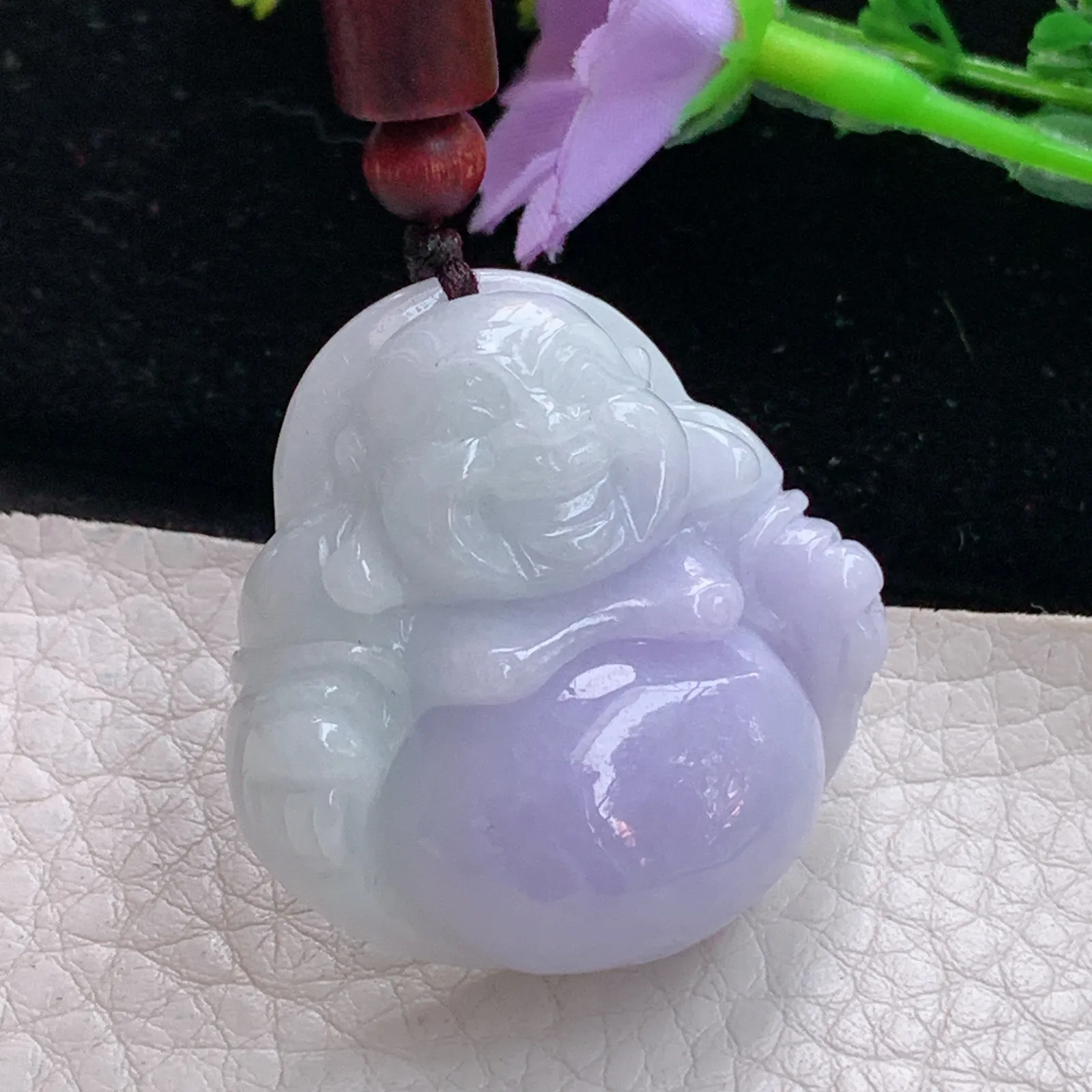 zen实拍35.8*35.5*12.2天然缅甸翡翠饱满紫罗兰佛公 弥勒佛玉吊坠 玉挂件