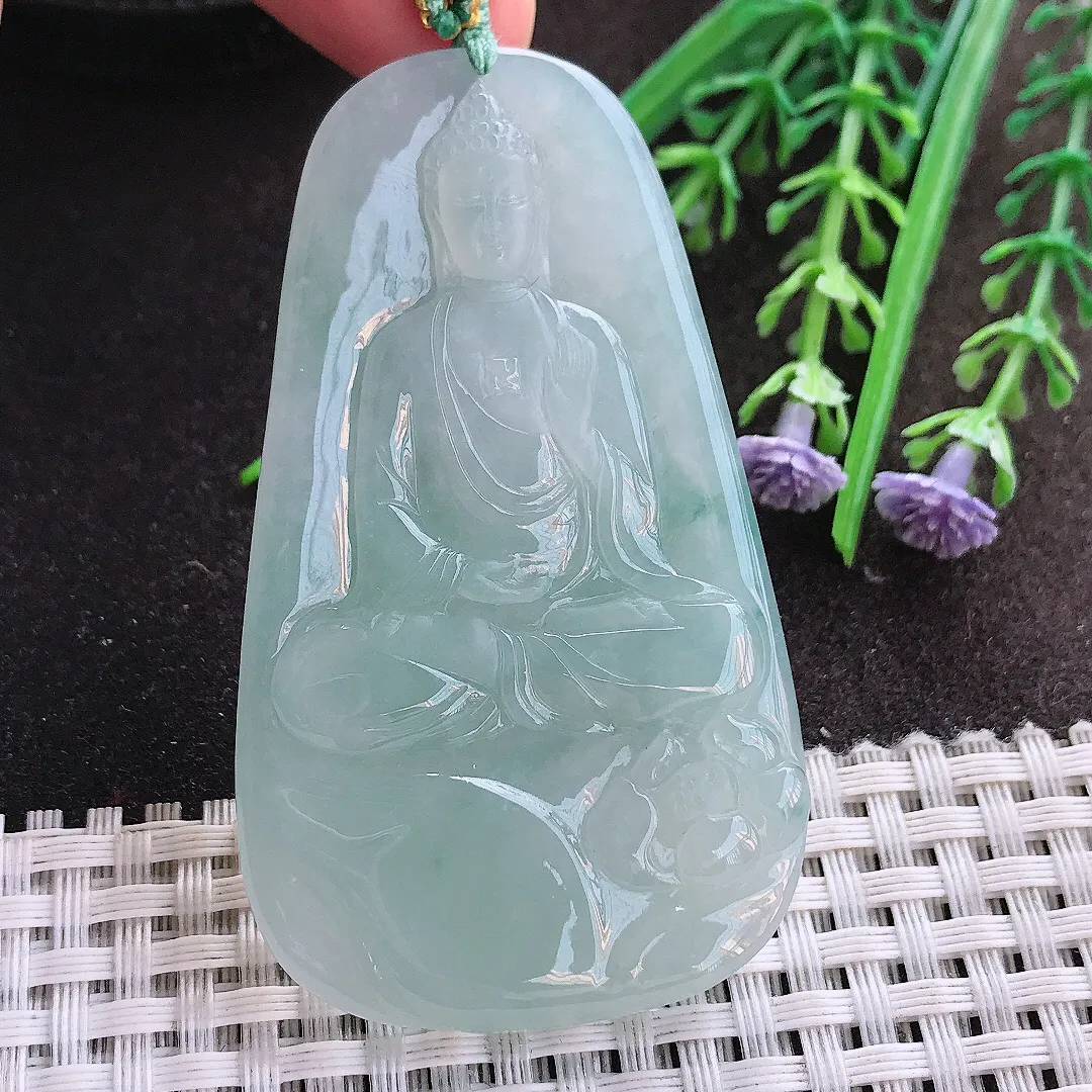 实拍A货翡翠66/38.5/5.6老坑冰胶果冻冰晴阿弥陀佛吊坠翡翠佛祖挂件